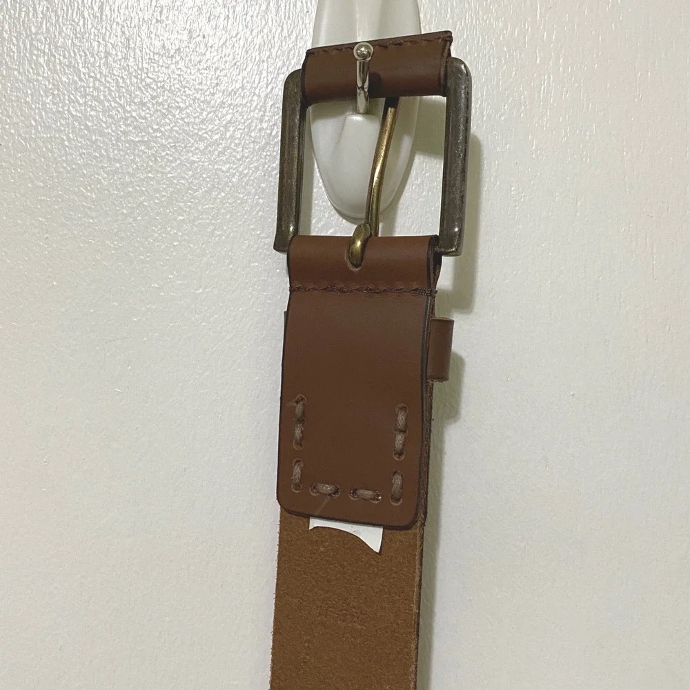 Timberland Mens Brown Genuine Leather Belt Size 44 Rugged Casual Western Buckle